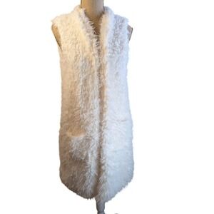 Ashley by 26 International Womens Boho Hippie Cream Fuzzy Faux Fur Long Vest M